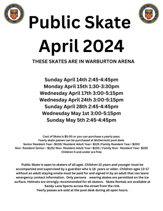 Public Skate April 2024 in Warburton Arena